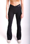 Cross Waist Ribbed Flared Leggings