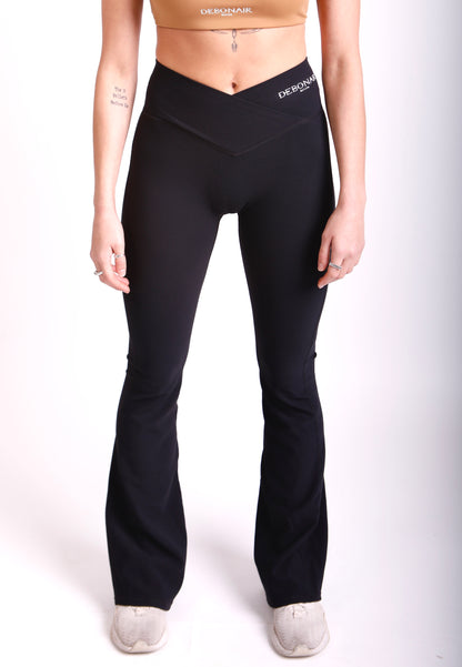 Cross Waist Ribbed Flared Leggings