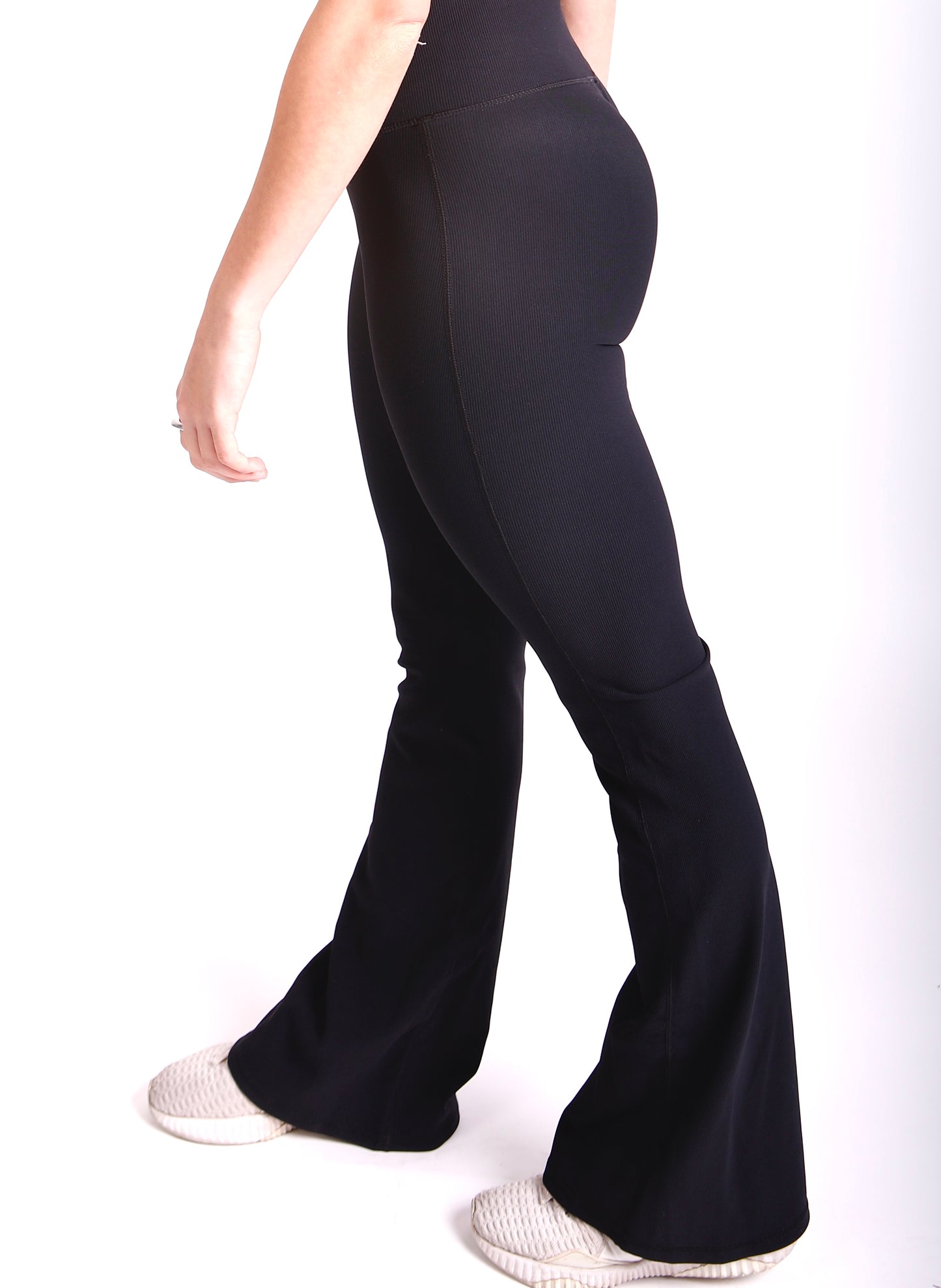 Cross Waist Ribbed Flared Leggings