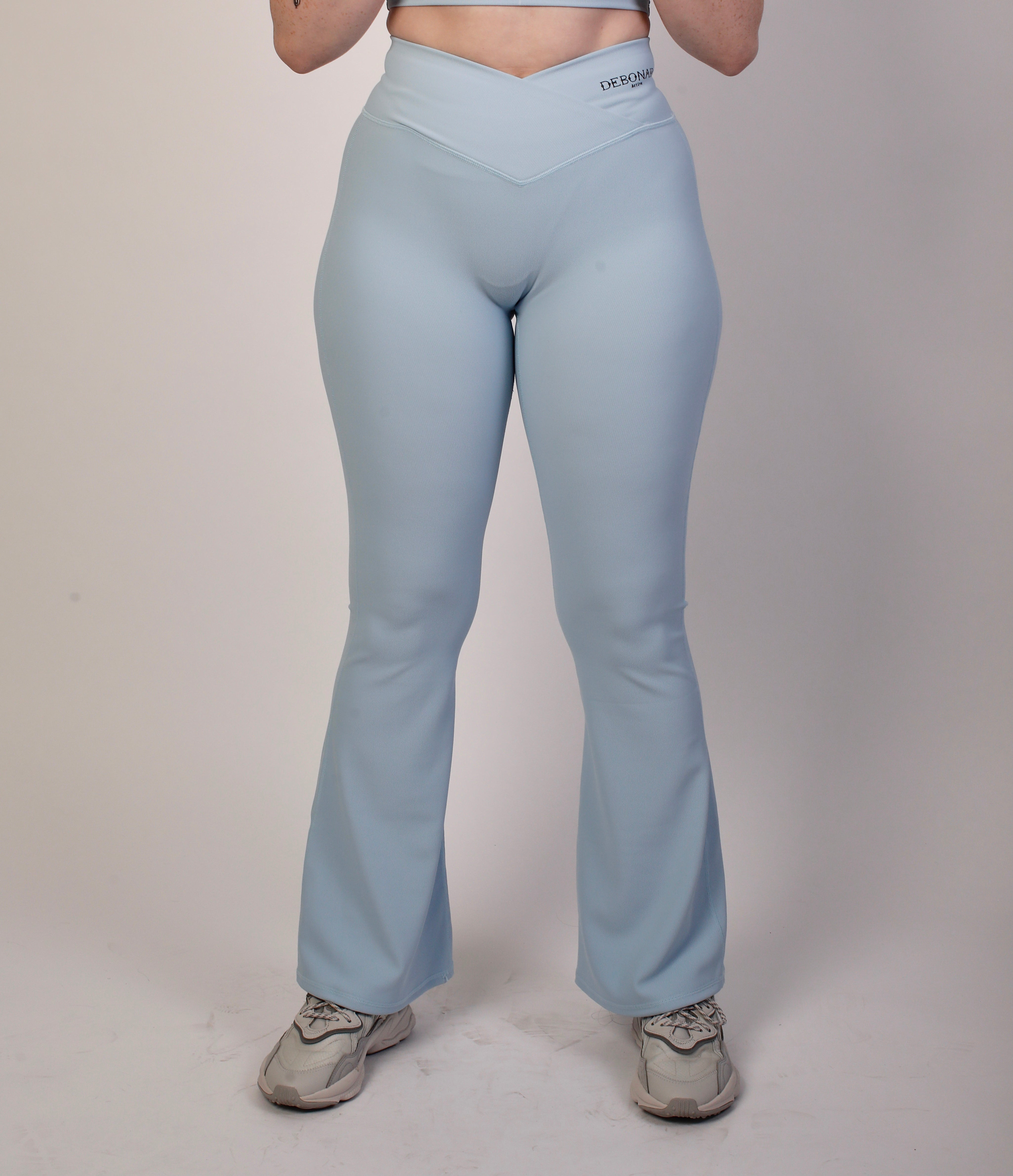 Cross Waist Ribbed Flared Leggings
